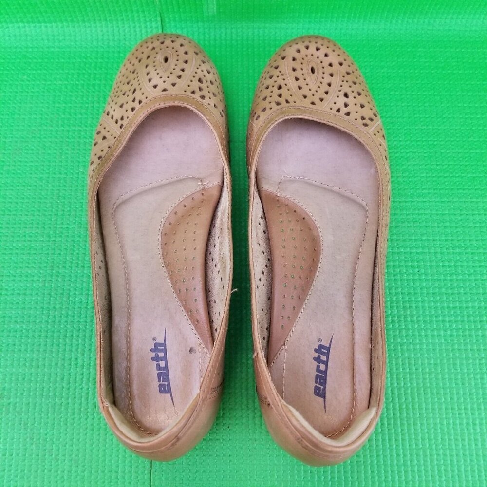 ✅ WOMENS 9B EARTH ROYALE SAND BROWN LEATHER BALLET FLATS LOAFERS DRESS SHOES - Picture 6 of 16